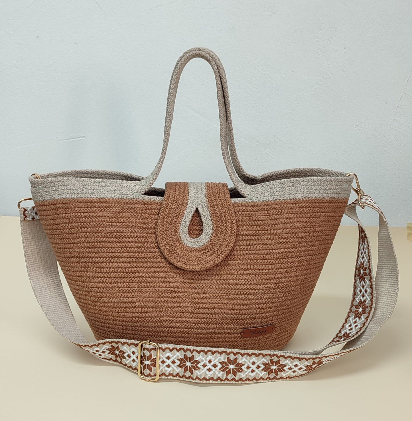 Bolsa Nómada Bolsa artesanal de cordão de algodão com alça ajustável