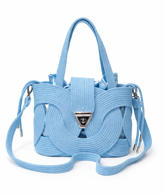Bolsa Eva Infinity azul claro em corda de algodão artesanal com alça de ombro removível