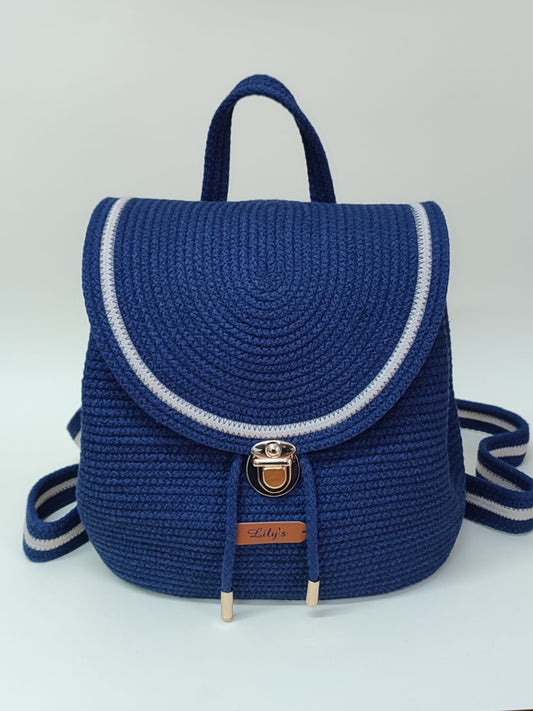 Mochila artesanal cor azul marinho Sélene feminina elegante